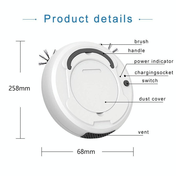 Smart 3 In 1 Robot Vacuum With Wet / Dry Mopping Rechargeable & Auto Cleaning Black White Vacuum Cleaners