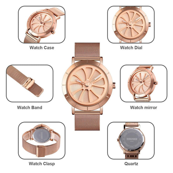 Stylish Skeleton Dial Waterproof Men Watch With Mesh Strap Rose Gold Watches