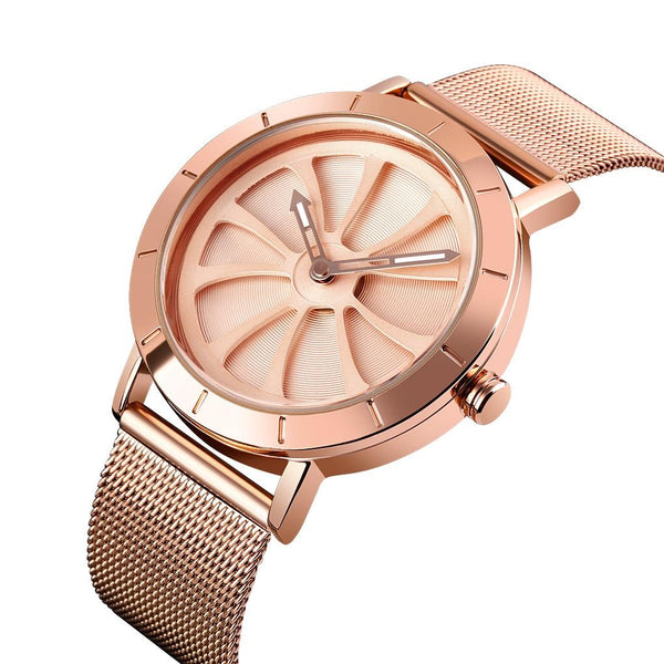 Stylish Skeleton Dial Waterproof Men Watch With Mesh Strap Rose Gold Watches