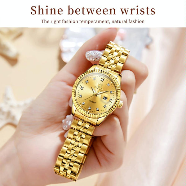 Women Luminous Diamond Quartz Watch Waterproof Gold Watches