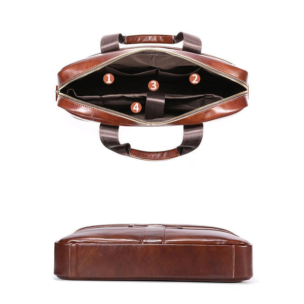 Large Capacity Retro Cowhide Briefcase Black Women's Bags & Handbags