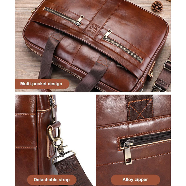 Large Capacity Retro Cowhide Briefcase Black Women's Bags & Handbags