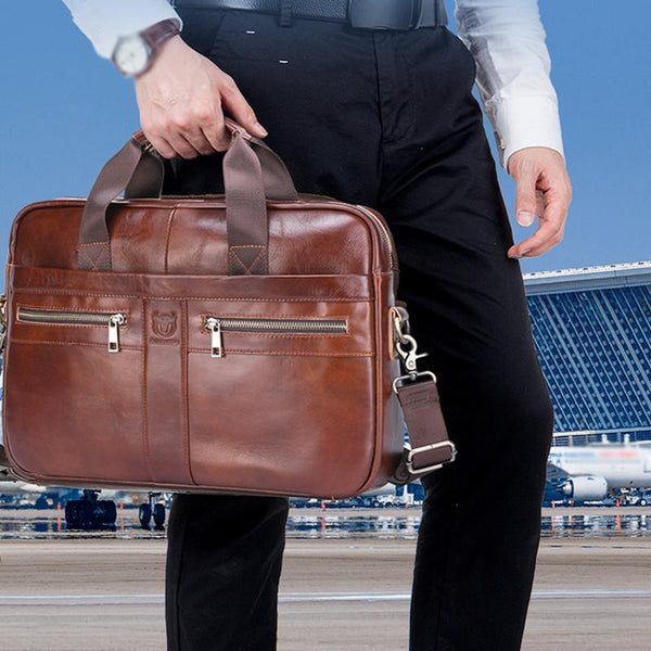 Large Capacity Retro Cowhide Briefcase Black Women's Bags & Handbags