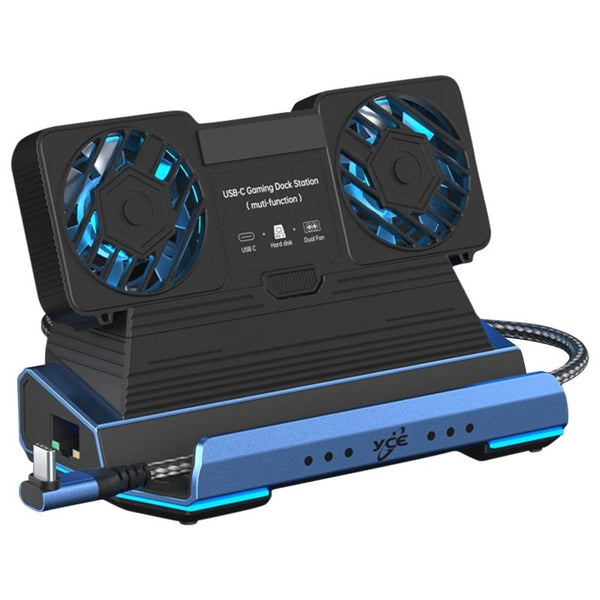 10 In Usb C Gaming Dock With Detachable Fan Blue / Black Chargers & Charging Docks
