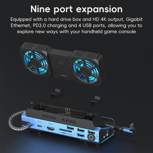 10 In Usb C Gaming Dock With Detachable Fan Blue / Black Chargers & Charging Docks