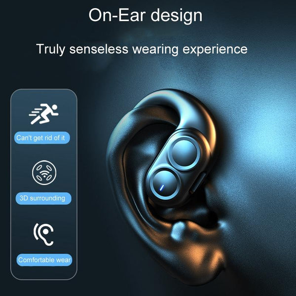 Wireless Dual Speaker On Ear Bluetooth Earphone Single Black Earbuds