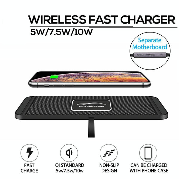 15W Car Wireless Charger With Anti Skid Mats And 1M Usb Cable Black Chargers & Cradles
