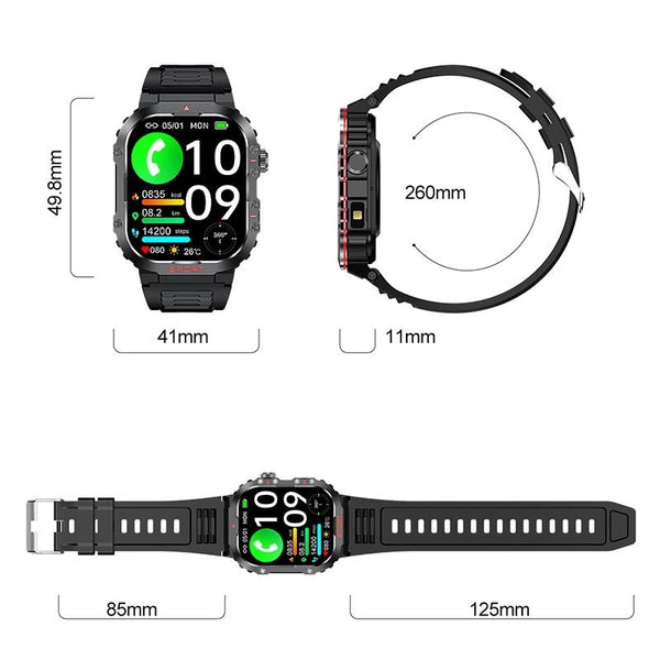 2.01 Inch Screen Silicone Strap 10M Waterproof Smart Watch Support Flashlight / Bluetooth Call Hrv Black Smart Watches