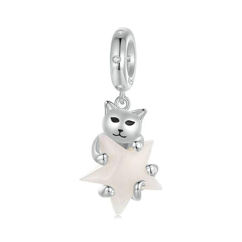 925 Sterling Silver Platinum Plated Luminous Cat Star Pendant Charms & Pendants