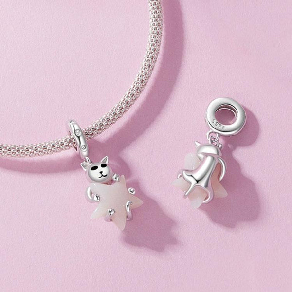925 Sterling Silver Platinum Plated Luminous Cat Star Pendant Charms & Pendants
