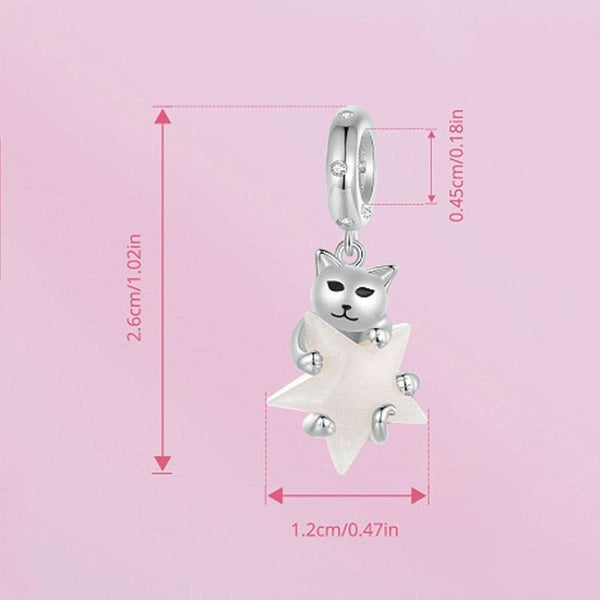 925 Sterling Silver Platinum Plated Luminous Cat Star Pendant Charms & Pendants