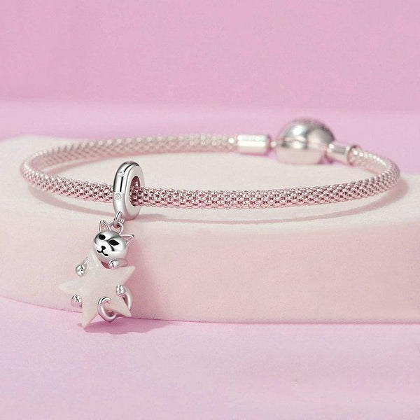 925 Sterling Silver Platinum Plated Luminous Cat Star Pendant Charms & Pendants