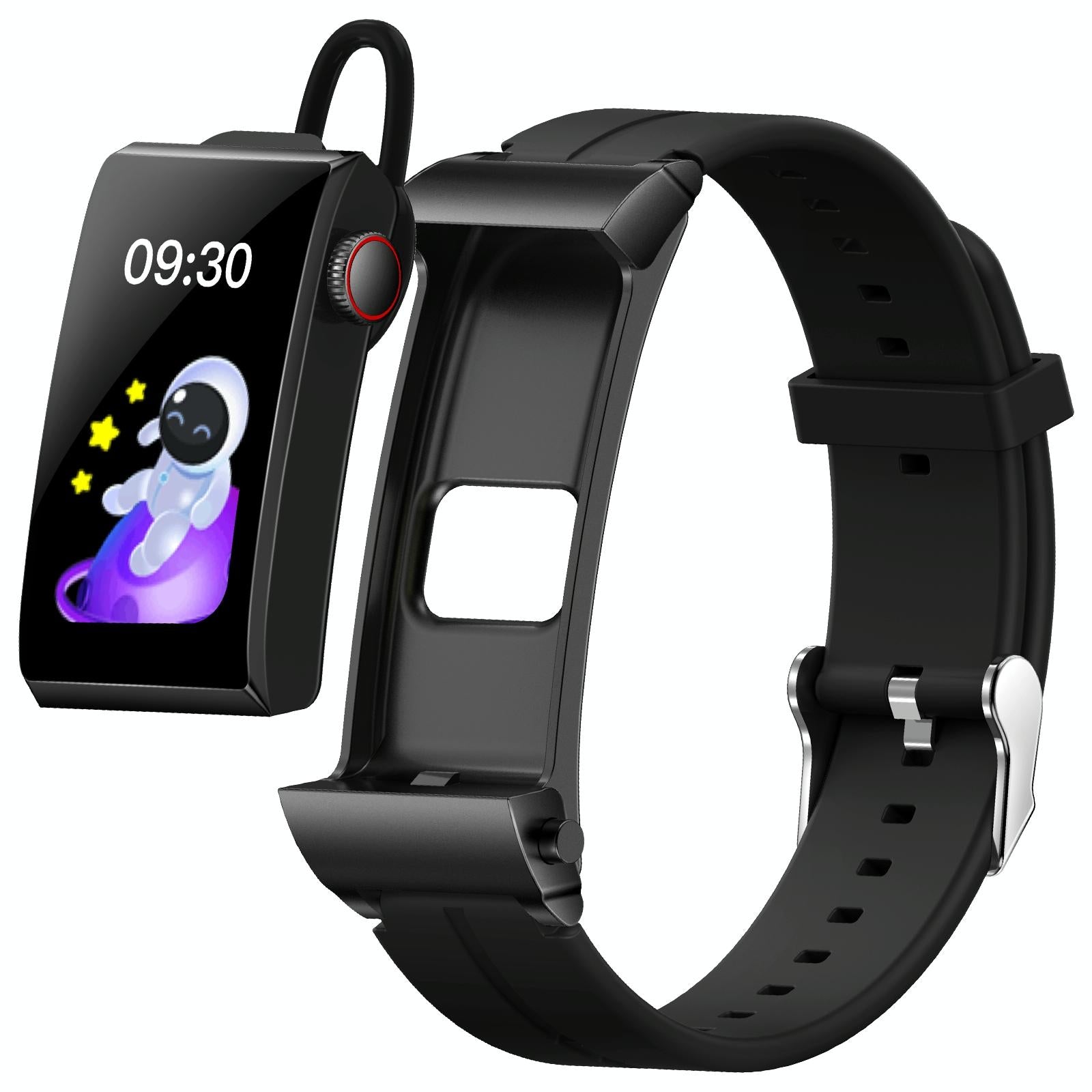1.5 Inch Silicone Band Earphone Detachable Ip68 Waterproof Smart Watch Support Bluetooth Call Black Smart Watches