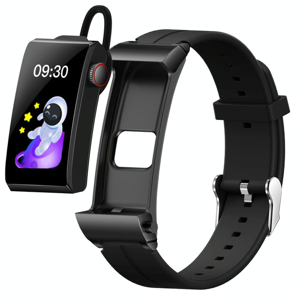 1.5 Inch Silicone Band Earphone Detachable Ip68 Waterproof Smart Watch Support Bluetooth Call Black Smart Watches