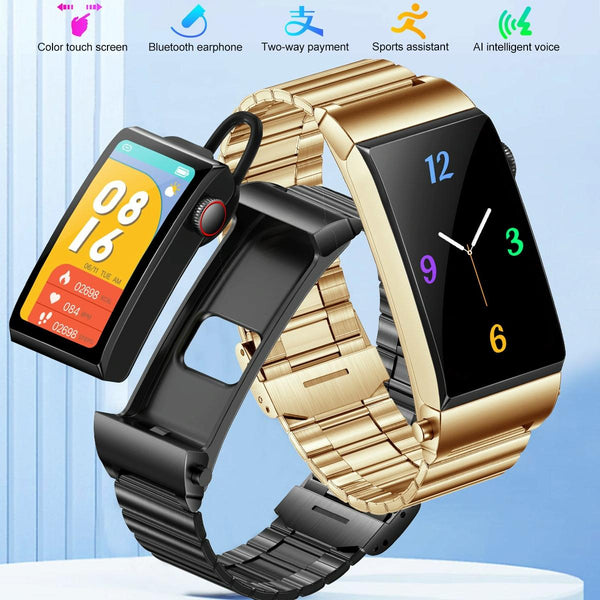 1.5 Inch Silicone Band Earphone Detachable Ip68 Waterproof Smart Watch Support Bluetooth Call Black Smart Watches