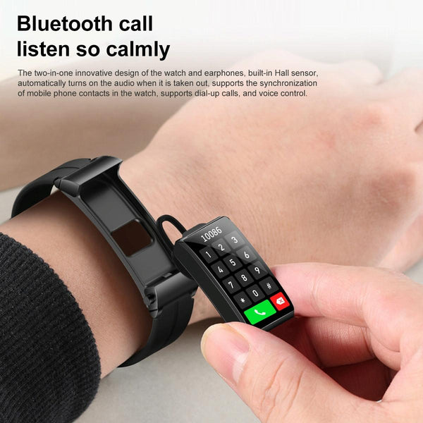 1.5 Inch Silicone Band Earphone Detachable Ip68 Waterproof Smart Watch Support Bluetooth Call Black Smart Watches