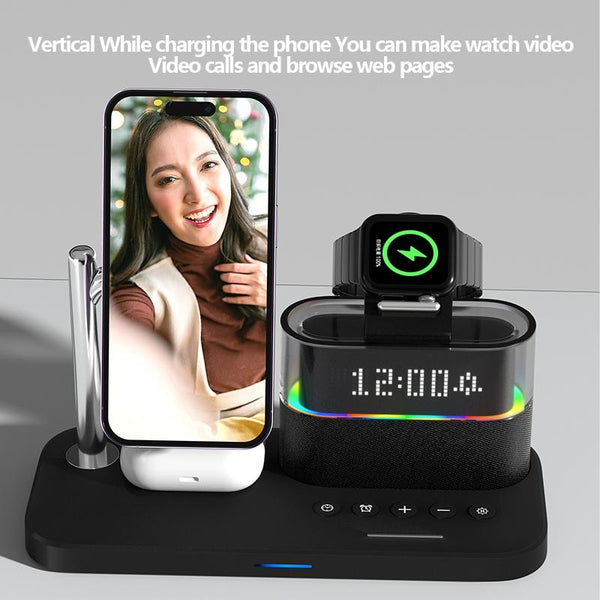 15W Wireless Charger Clock Lamp Multifunctional Black Chargers & Cradles
