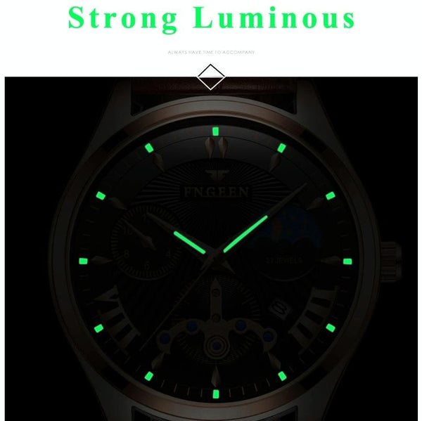 Men Luminous Casual Quartz Watch 5606 Between Rose Gold Shell Black Surface Watches
