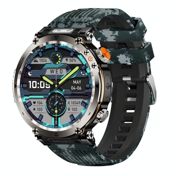 Waterproof Smart Watch With Flashlight Banknote Detector And Compass Camo Blue Smart Watches