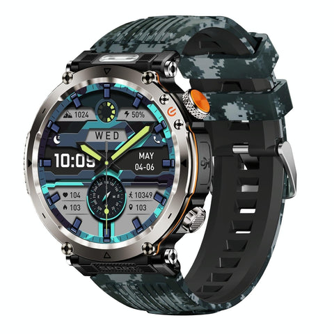 Waterproof Smart Watch With Flashlight Banknote Detector And Compass Camo Blue Smart Watches