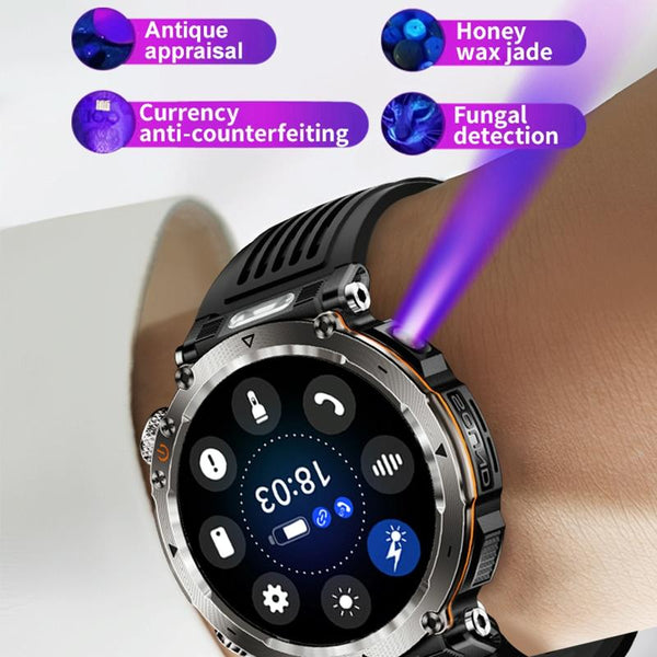 Waterproof Smart Watch With Flashlight Banknote Detector And Compass Camo Blue Smart Watches
