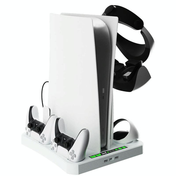 Multifunctional Cooling Base For Ps5 With Vr2 Handle Charging And Disc Storage Stand White Cooling Devices