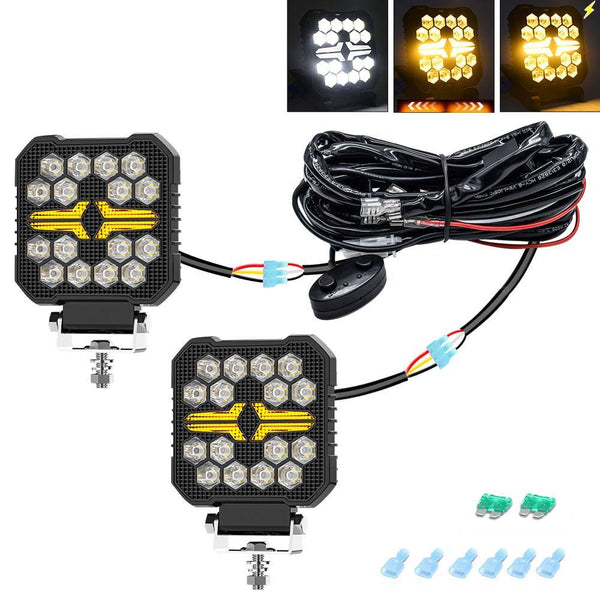 4 Inch Square Mixed Luminous Fishbone Angel Eye Car Work Light Led Car Lights