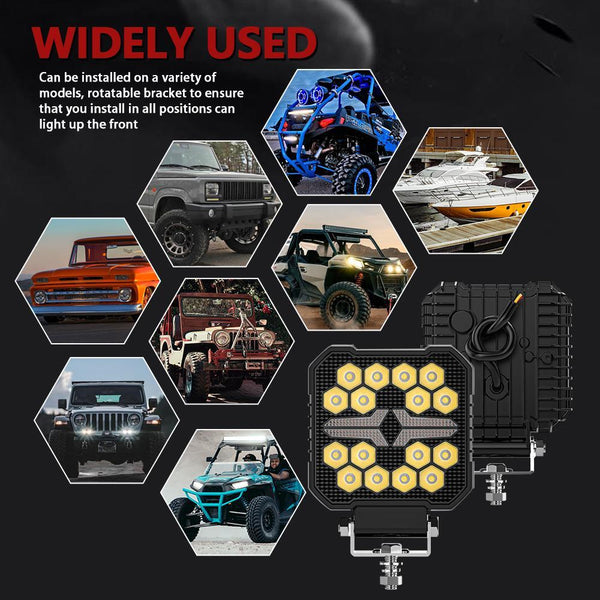 4 Inch Square Mixed Luminous Fishbone Angel Eye Car Work Light Led Car Lights