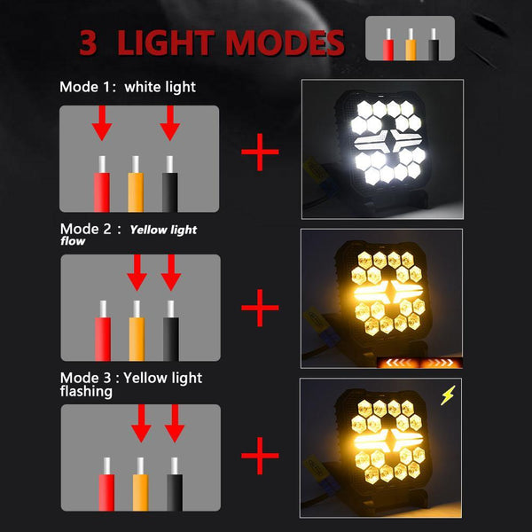 4 Inch Square Mixed Luminous Fishbone Angel Eye Car Work Light Led Car Lights