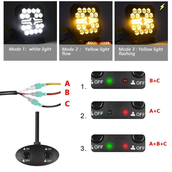 4 Inch Square Mixed Luminous Fishbone Angel Eye Car Work Light Led Car Lights