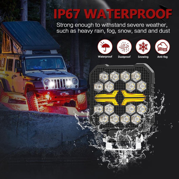 4 Inch Square Mixed Luminous Fishbone Angel Eye Car Work Light Led Car Lights