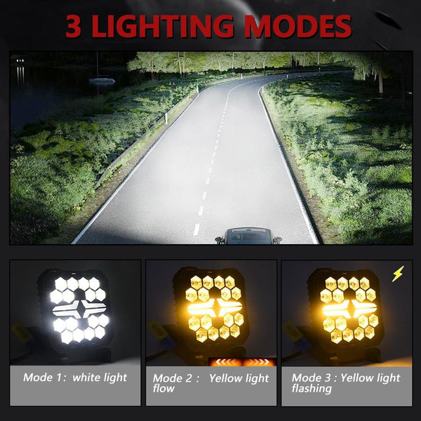 4 Inch Square Mixed Luminous Fishbone Angel Eye Car Work Light Led Car Lights