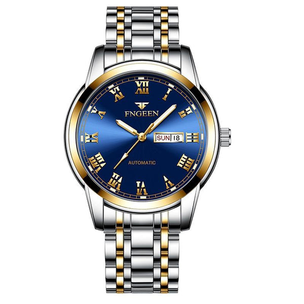 Men Luminous Quartz Watch With Roman Numeral Dial Sporty Style Between Gold Blue Surface Watches