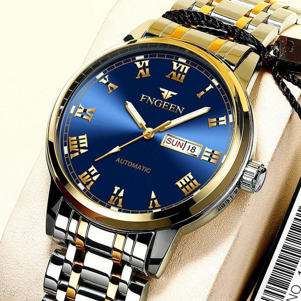 Men Luminous Quartz Watch With Roman Numeral Dial Sporty Style Between Gold Blue Surface Watches
