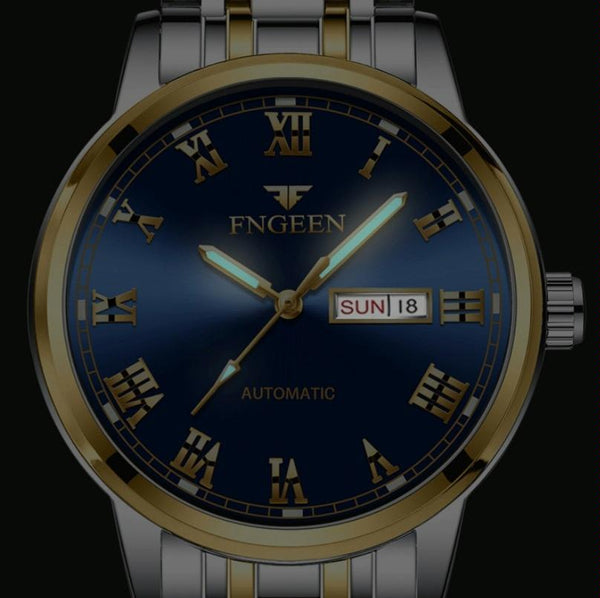 Men Luminous Quartz Watch With Roman Numeral Dial Sporty Style Between Gold Blue Surface Watches