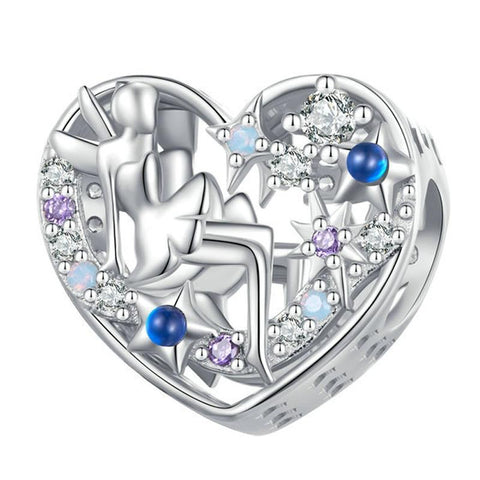 925 Sterling Silver Diy Elf Heart Bead Bracelet & Necklace Set Charms & Pendants