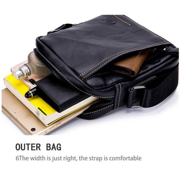 Men Leather Shoulder Bag Casual Mini Diagonal Black Bags