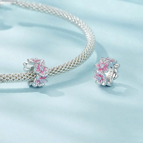 925 Sterling Silver Gradient Cherry Blossom Spacer Beads Charms & Pendants