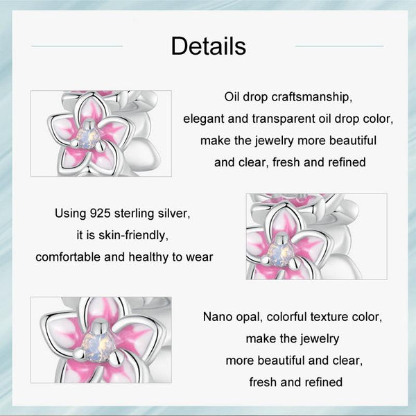 925 Sterling Silver Gradient Cherry Blossom Spacer Beads Charms & Pendants
