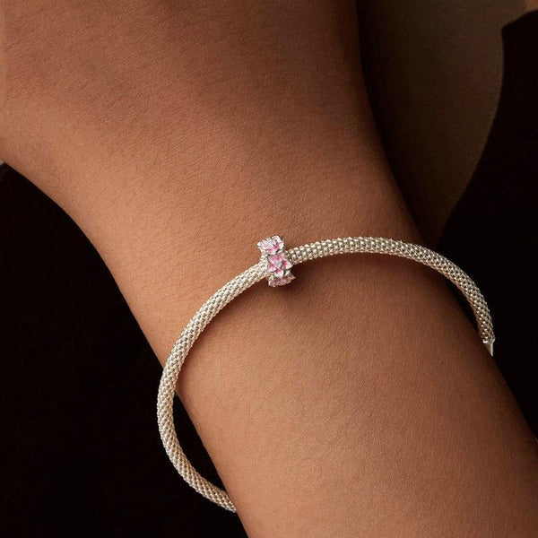 925 Sterling Silver Gradient Cherry Blossom Spacer Beads Charms & Pendants