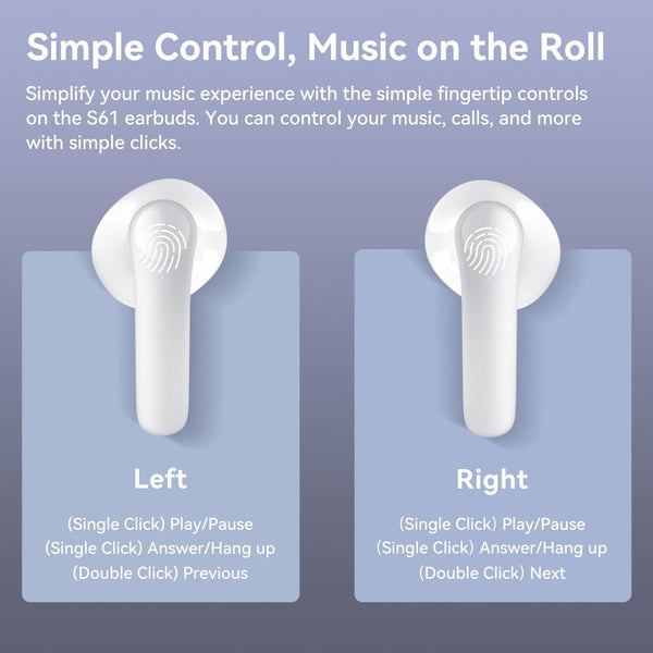 True Wireless Stereo Bluetooth Earphones S61 White Earbuds