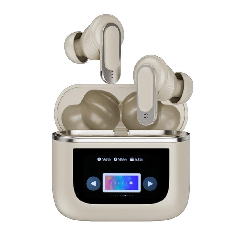 Wireless Anc Bluetooth Earphones With Touch Screen And Active Noise Reduction Champagne Gold Earbuds