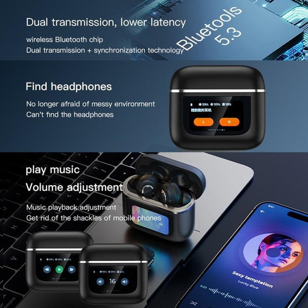 Wireless Anc Bluetooth Earphones With Touch Screen And Active Noise Reduction Champagne Gold Earbuds