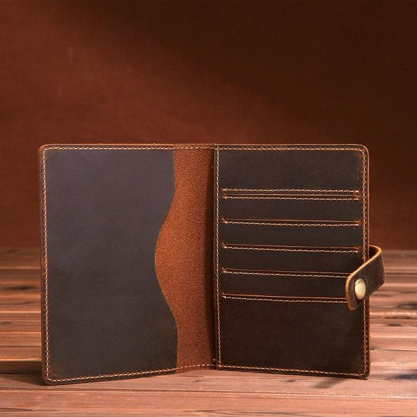 Dark Coffee Leather Passport Holder Travel Wallets