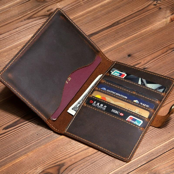 Dark Coffee Leather Passport Holder Travel Wallets