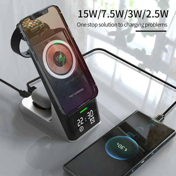 15W 6 In Magnetic Wireless Charger With Clock For Iwatch / Airpods Chargers & Cradles