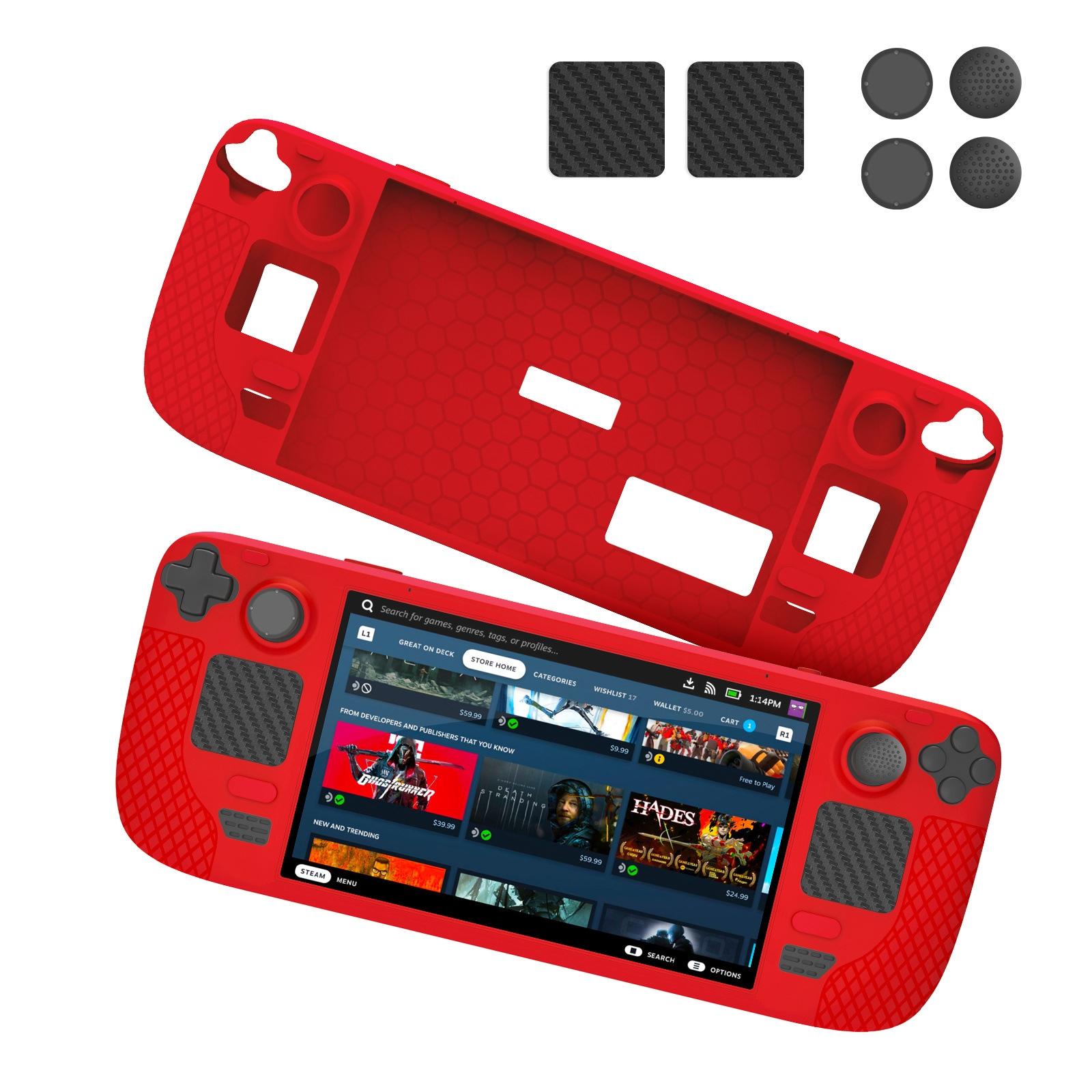 7 Piece Silicone Case & Joystick Cap Set For Steam Deck With Touch Board Sticker Red Other Video Game Accessories