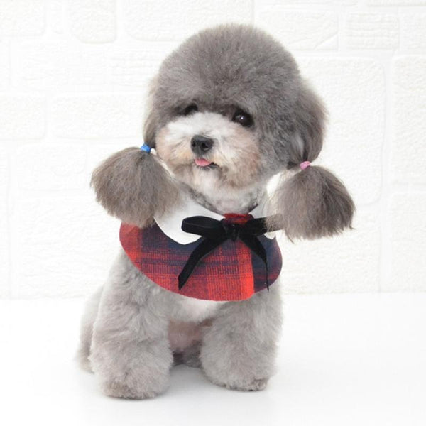 Dog Shawl Small Cloak Pet Bow Ttie Saliva Towel Accessories Size Red Grid Dog Clothing & Shoes