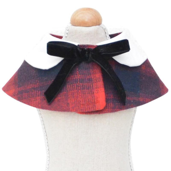 Dog Shawl Small Cloak Pet Bow Ttie Saliva Towel Accessories Size Red Grid Dog Clothing & Shoes