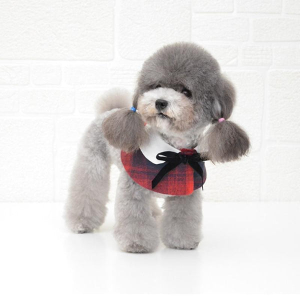 Dog Shawl Small Cloak Pet Bow Ttie Saliva Towel Accessories Size Red Grid Dog Clothing & Shoes